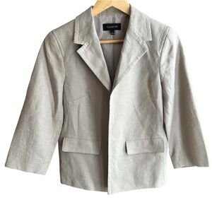 Talbots Beige Linen Blazer Open Front Jacket 3/4 Sleeve Neutral Women's …